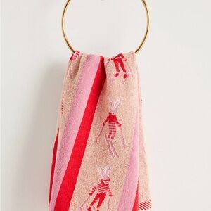 NWT Anthropologie Holiday Printed Cotton Hand Towel Skiing Bunny NEW